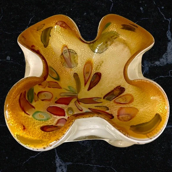 Vintage Murano Vetreria Fratelli Toso Rolled Sides Hollow Canes Cased Bowl - Picture 9 of 11